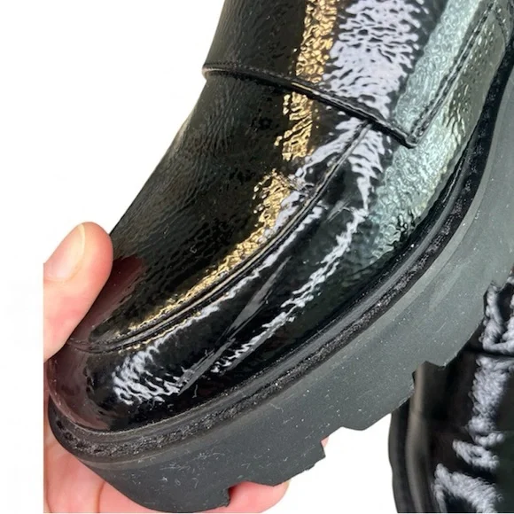 Franco Sarto Brindy Black Patent Pebbled Leather Chunky Platform Loafer Y2K Goth - Picture 10 of 11